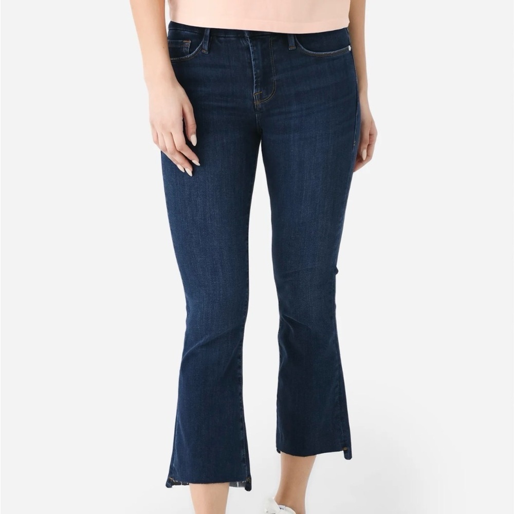 FRAME DENIM LE CROP MINI BOOT STRETCH DENIM JEANS CROP FLARE RAW HEM sz 28 Dark